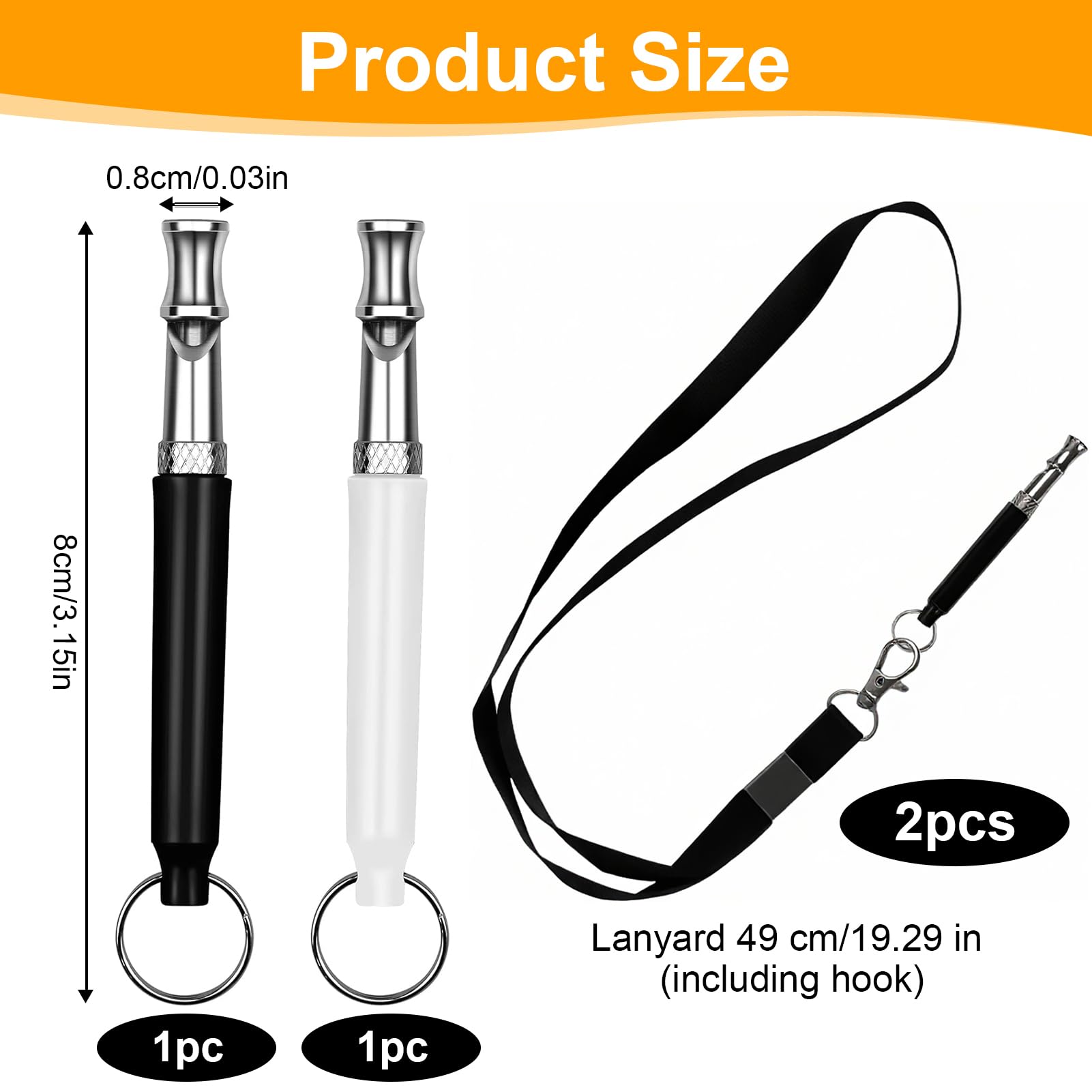 2 Pièces Sifflet Chien, Sifflets Ultrason Chien, Anti Aboiement Sifflet Dressage pour Le Rappel avec LanièRes, Silencieux, Fréquence Réglable pour La Plupart des Chiens (Black +White)