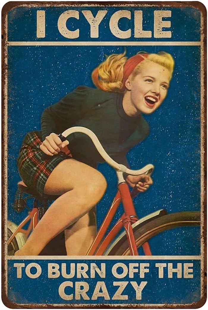 kisoyo Metal Signs I Cycle to Burn Off The Crazy Retro Tin Signs Vintage Aluminum Sign for Outdoor Kitchen Home Coffee Bar Wall Decor 12x16 Inches