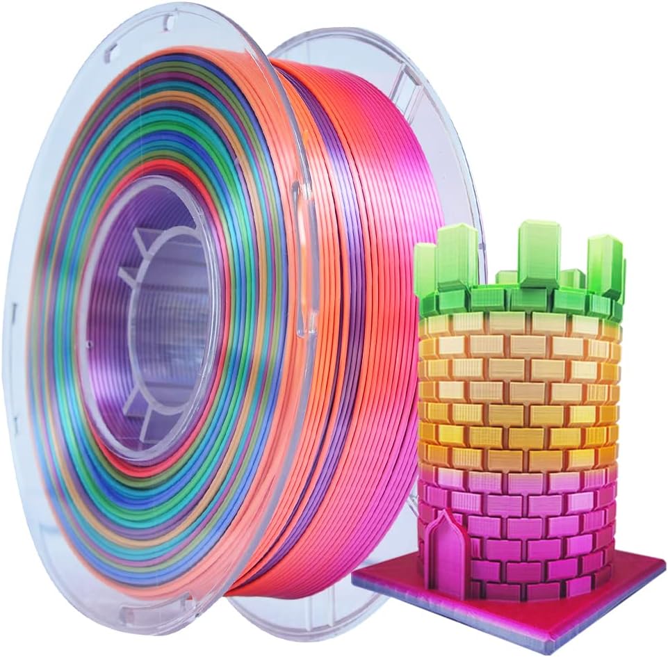 3D Silk PLA Filament, Rainbow Silk 3D Printer Filament 1.75mm, 3D Printing Filament +/-0.02mm, 1kg/2.2lbs Fit Most FDM 3D Printers (Silk Rainbow 663_ Pinkycolor)