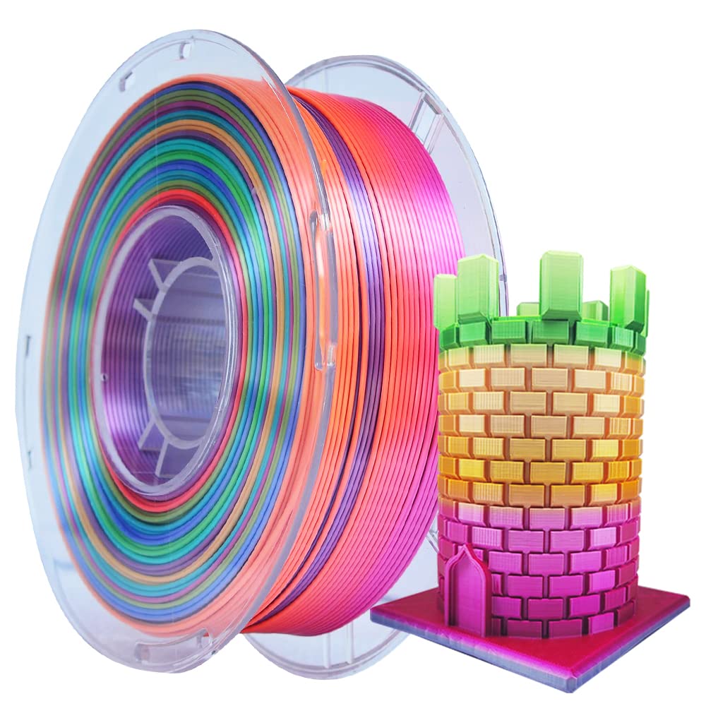3D Silk PLA Filament, Rainbow Silk 3D Printer Filament 1.75mm, 3D Printing Filament +/-0.02mm, 1kg/2.2lbs Fit Most FDM 3D Printers (Silk Rainbow 663_ Pinkycolor)