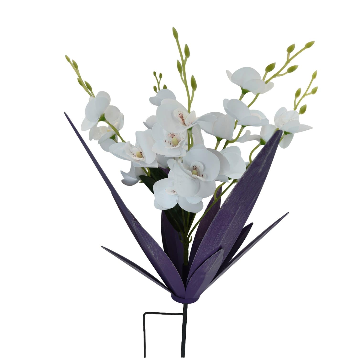 Outdoor Metal Agave Stake with Faux Orchids Metal Garden Stake Decorative Lawn Ornament Sculptural for Gardeners, Homeowners, Flower Bed, Pathway, Purple Agave-White-image-45