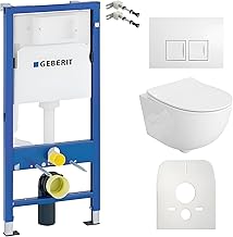 Lavita Duofix Basic Frame Element + Lavita Wall Deep Sink Toilet Dalia White Rimless + Toilet Seat with Soft-Close Mechanism + Delta 25 White Button Complete Set Flush-Mounted Cistern Toilet
