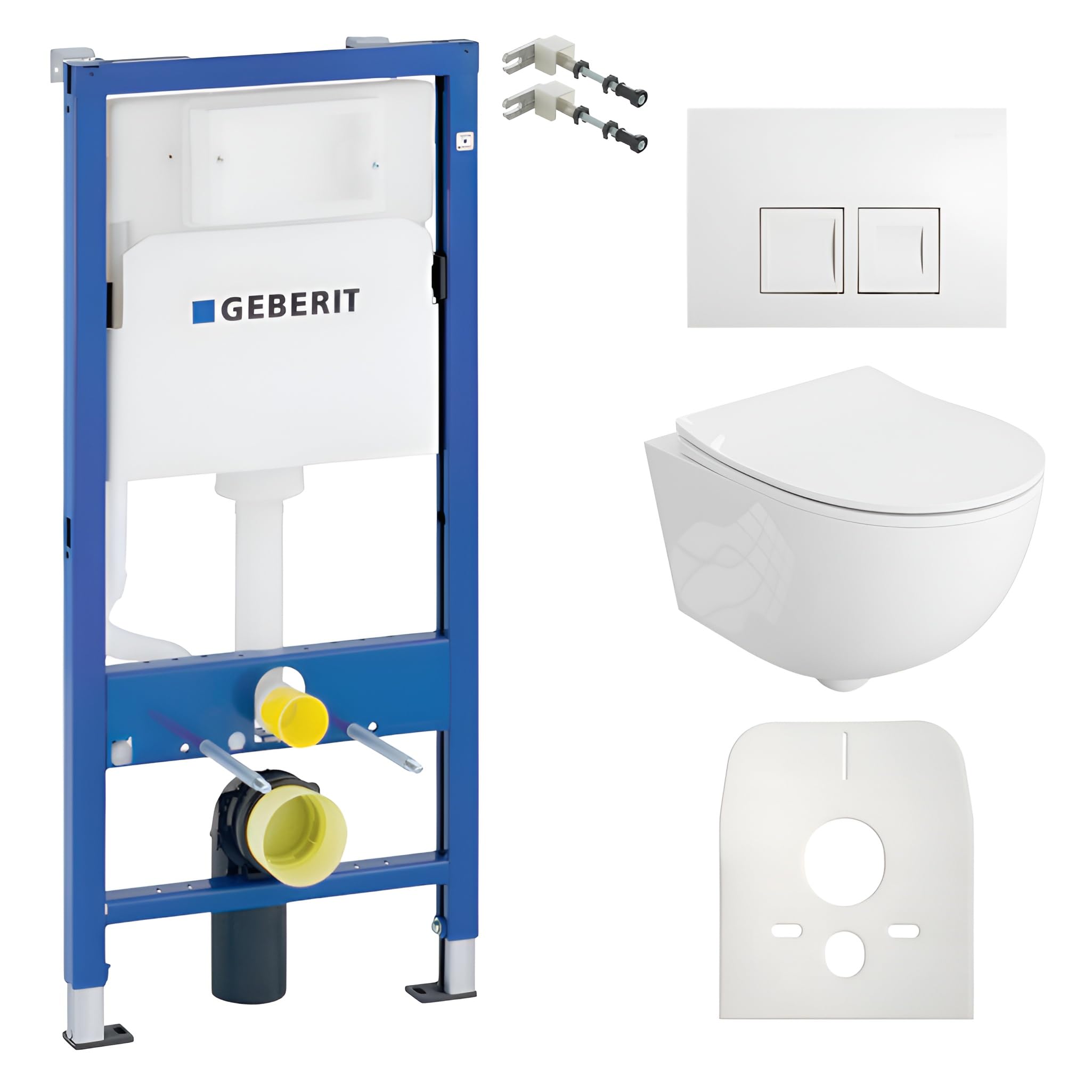 Lavita Duofix Basic Elemento de pared+Inodoro de descarga profunda Dalia Blanco Sin reborde+Asiento de inodoro con cierre automático+Botón blanco Juego completo WC