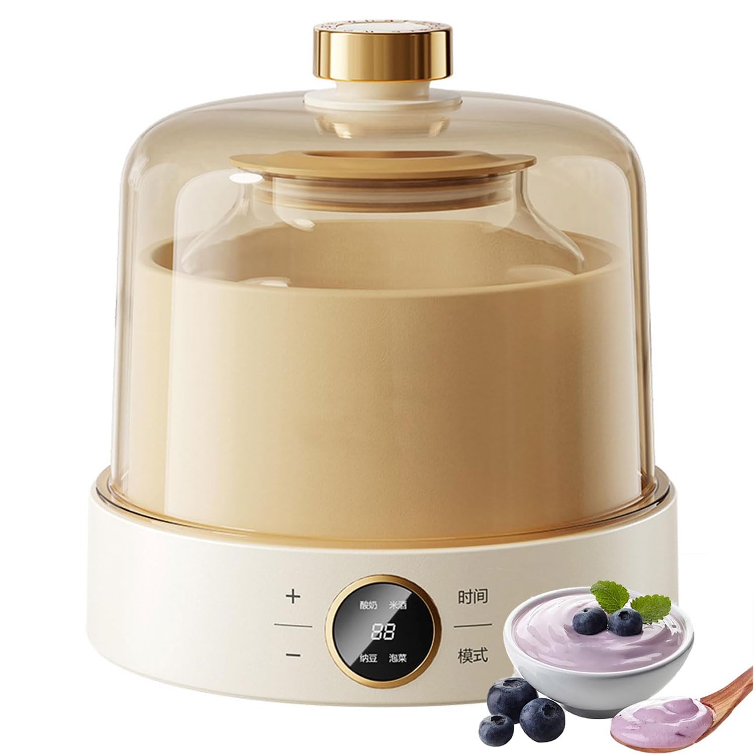 Yogurtera Totalmente automática, máquina para Hacer Yogur de 1 litro con Olla Interior de Vidrio, máquina para Hacer Yogur, Control de Temperatura Constante y Temporizador, máquina para Hacer