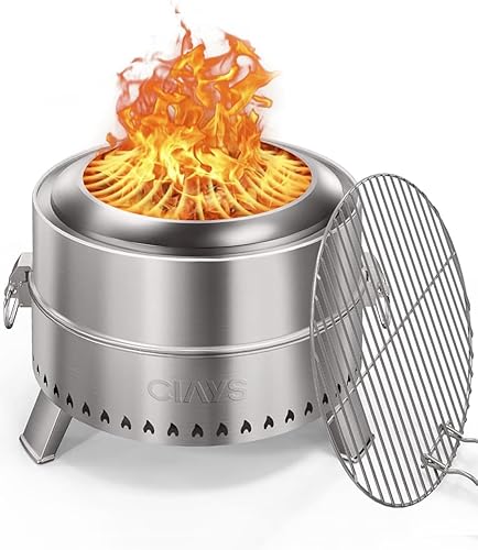 CIAYS Fogata sin humo, hoguera de 19 pulgadas para acampar con tecnología patentada, hoguera portátil para exteriores con parrilla de acero, póker