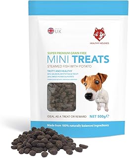 Healthy Hounds Puppy Training Treats - 500g - Natural Dog Treats for Skin, Coat & Joints - Steamed Fish & Potato Flavour - Grain Free Mini Pack with Omega 3