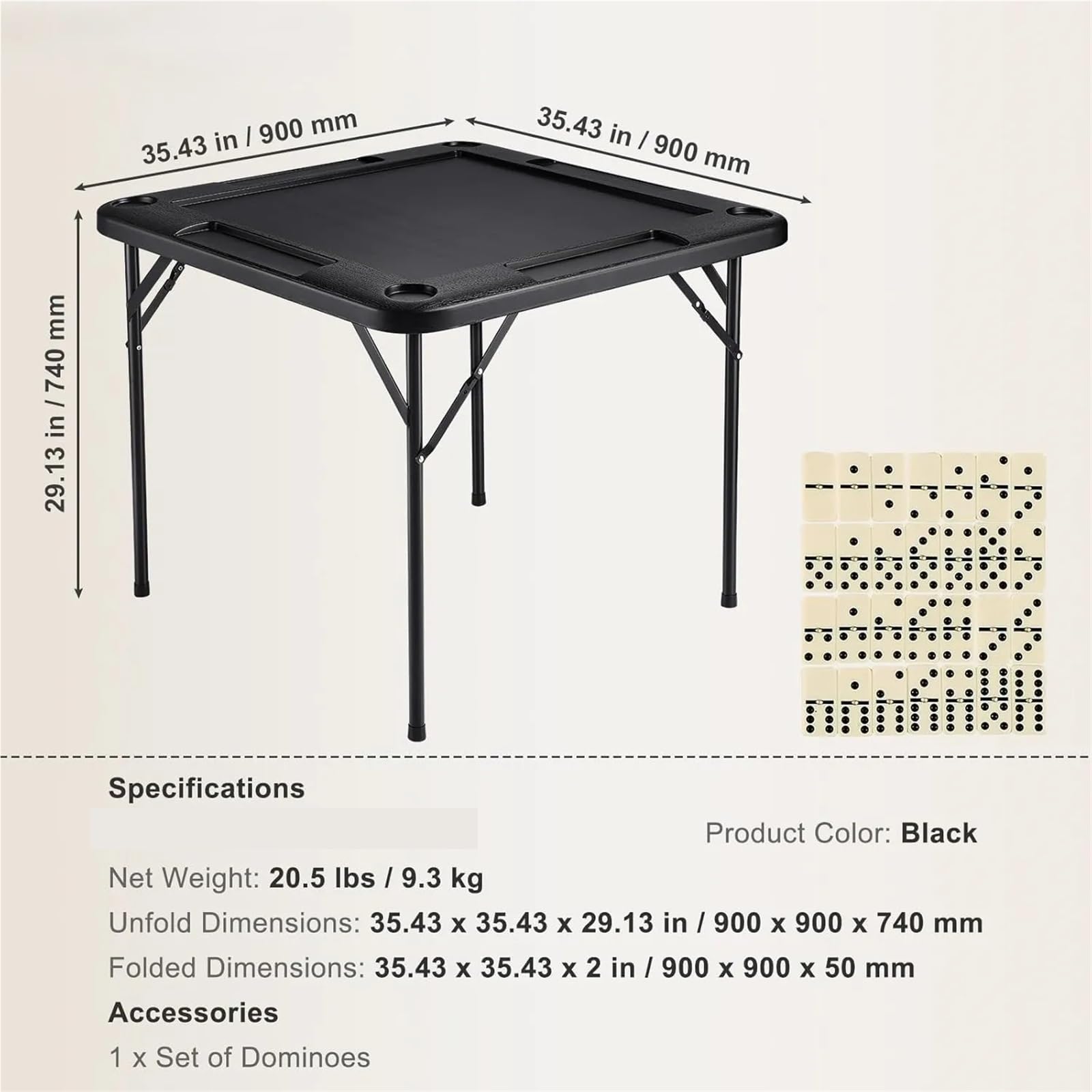 Zusammenklappbarer Mahjong-Tisch Mahjong-Tisch, quadratisch, Klappkarte for 4 Spieler, mit Getränkehaltern, Chip-Tabletts und 1 Satz Dominosteine