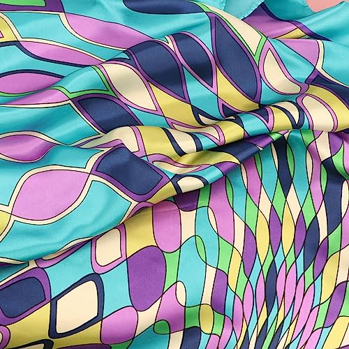 Image of DRESHOW 35 inch Large Square Satin Head Scarf - 4Pcs Silk Accessories Classic Patterned Squares Beach Bandanas for Women