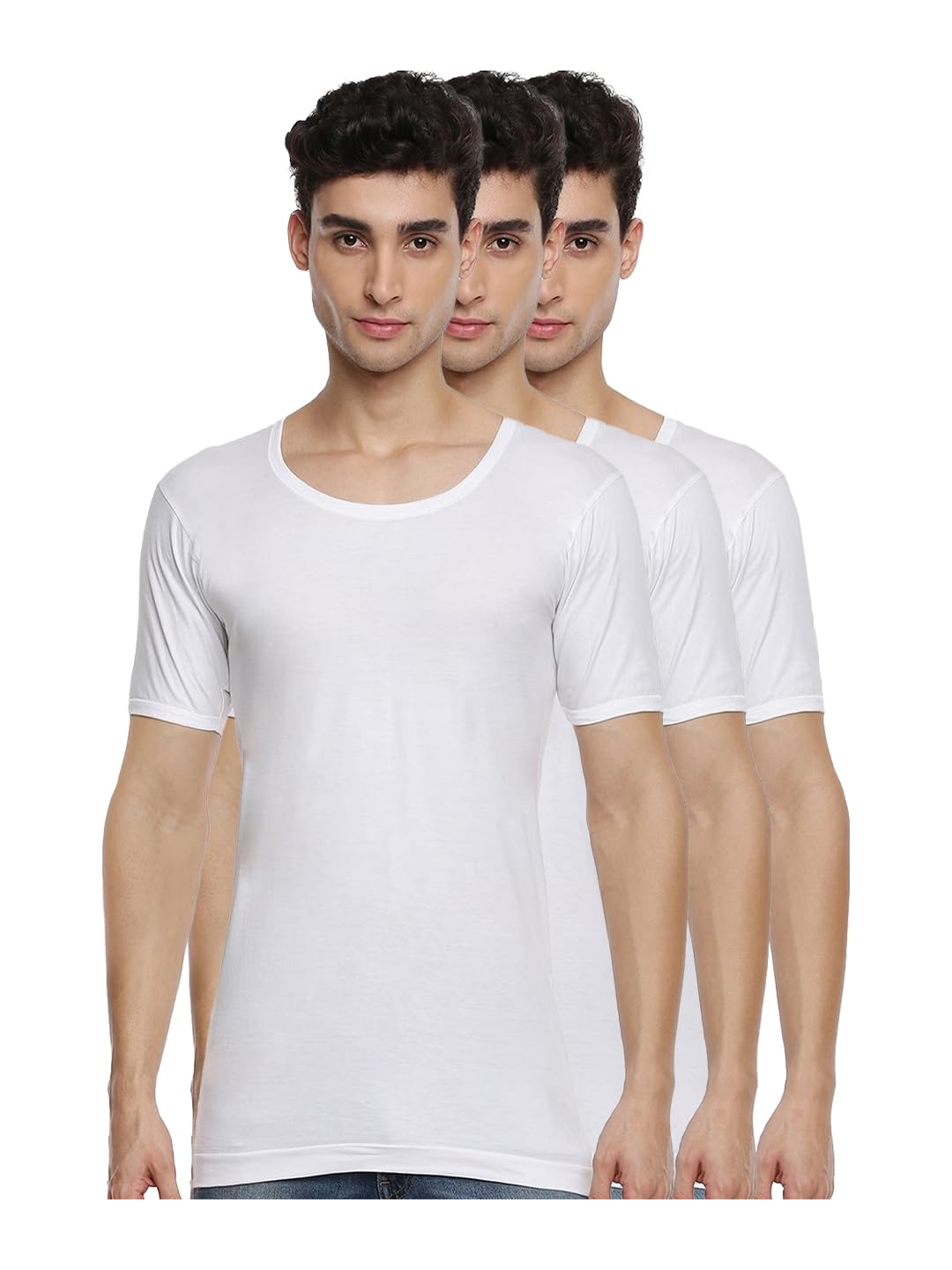 RAMRAJ COTTON Men White Round Neck Half Sleeve Fine Cotton Vest/Banian | Moisture Absorbant & Super Soft Fabric
