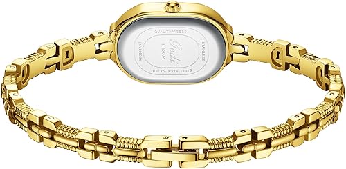 Miniatura 6 de CARLIEN Pulsera pequeña vintage para mujer, reloj delicado dorado pequeño ovalado analógico de cuarzo, reloj de pulsera de lujo impermeable con