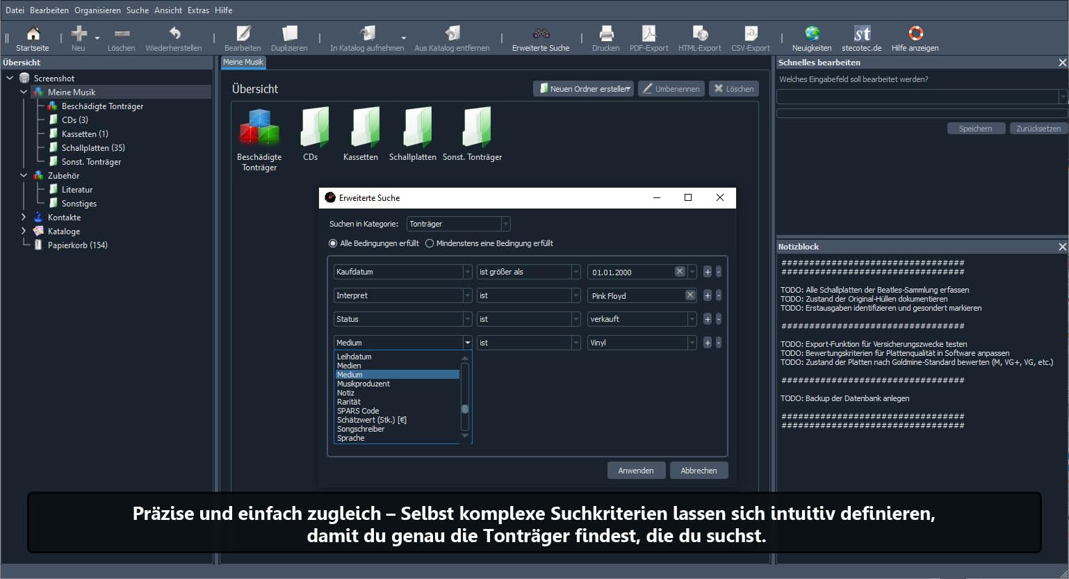 Stecotec Musikverwaltung Pro: CD- und Schallplatten-Sammlung am PC verwalten, Musikverwaltungsprogramm, Musikverwaltungssoftware, Verwaltung, Musiksammlung / Musik ordnen, sortieren & organisieren