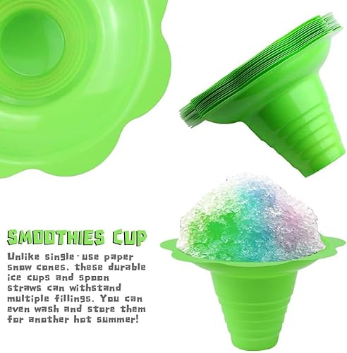 Miniatura 10 de Paquete de 50 tazas de cono de nieve con forma de flor colorida de 8 onzas, pequeños vasos de plástico para goteo de hielo afeitado, cuencos para