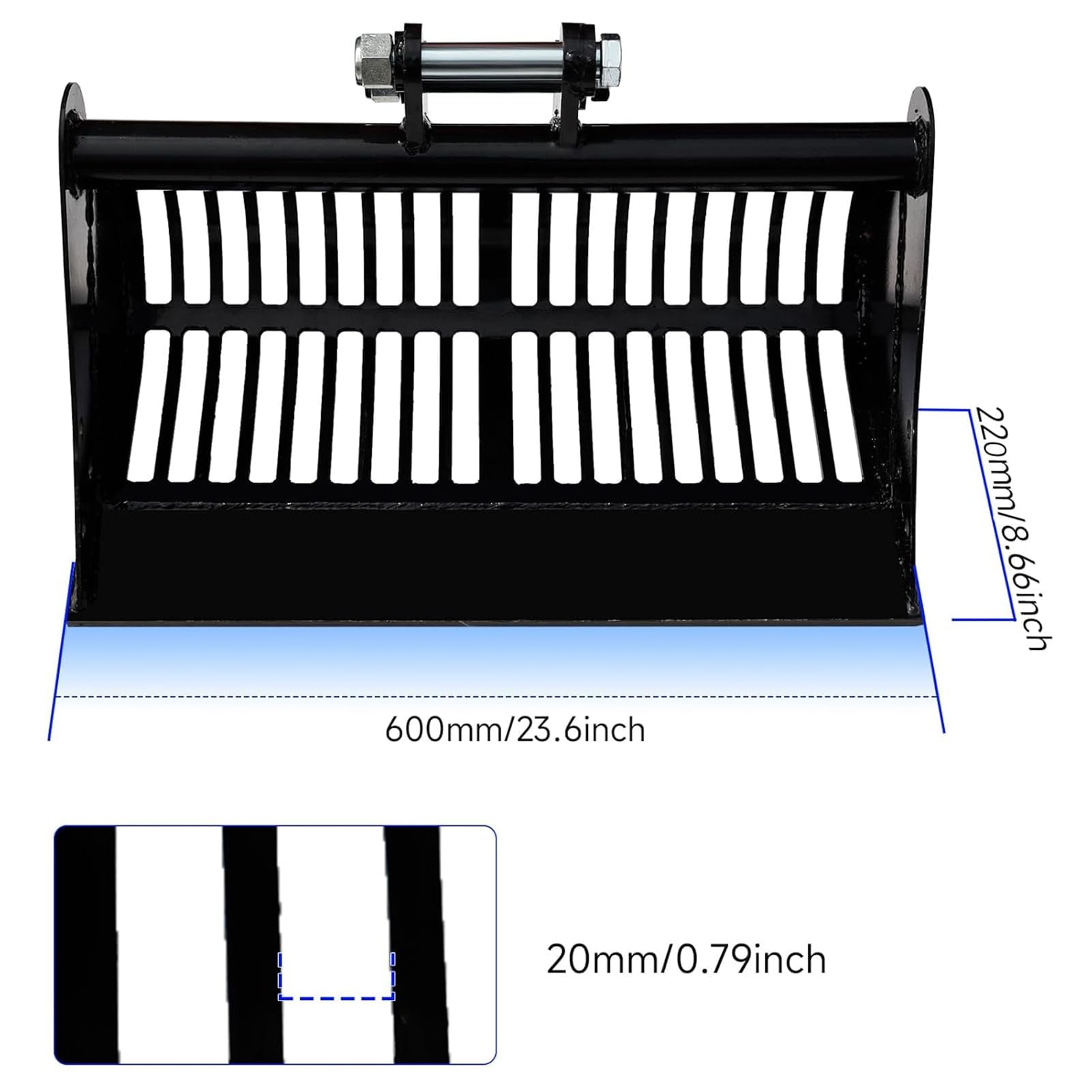 Accessorio per benna setacciatrice 23,6, benna scheletrica vagliante 600mm per miniescavatori benna setacciatrice per terreno per filtraggio di sabbia roccia materiali smistamento
