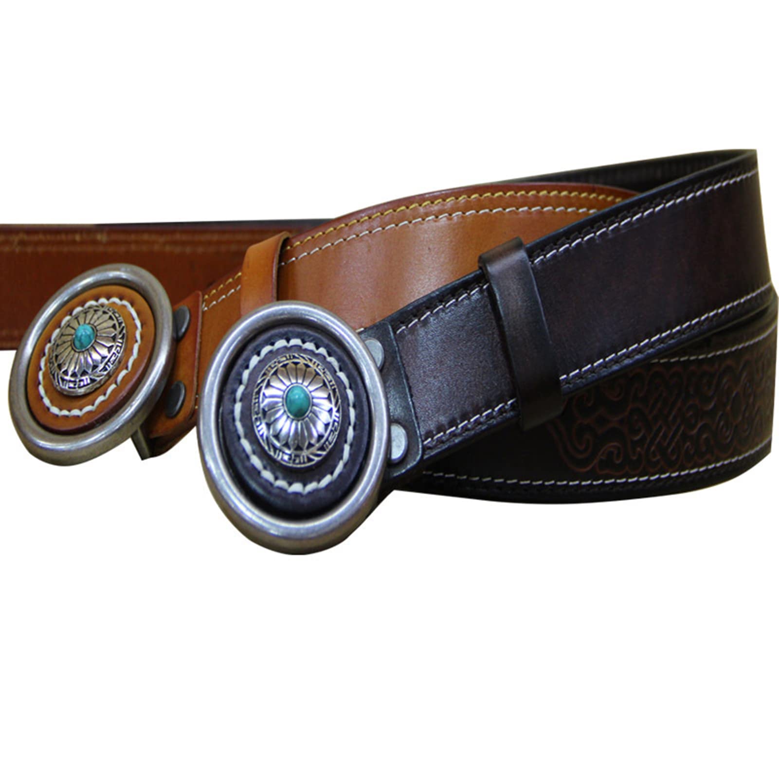 Cinture Western in Vera Pelle per Uomo Donna Cowgirl Cowboy Country Fashion Cintura Intricati Disegni Intagliati per Jeans Pantaloni, 38mm di Larghezza
