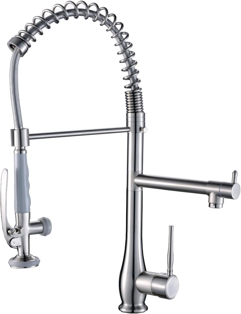 FLG Commercial Style Single Handle Pull Down Kitchen Sink Faucet with Lock Sprayer,Brushed Nickel