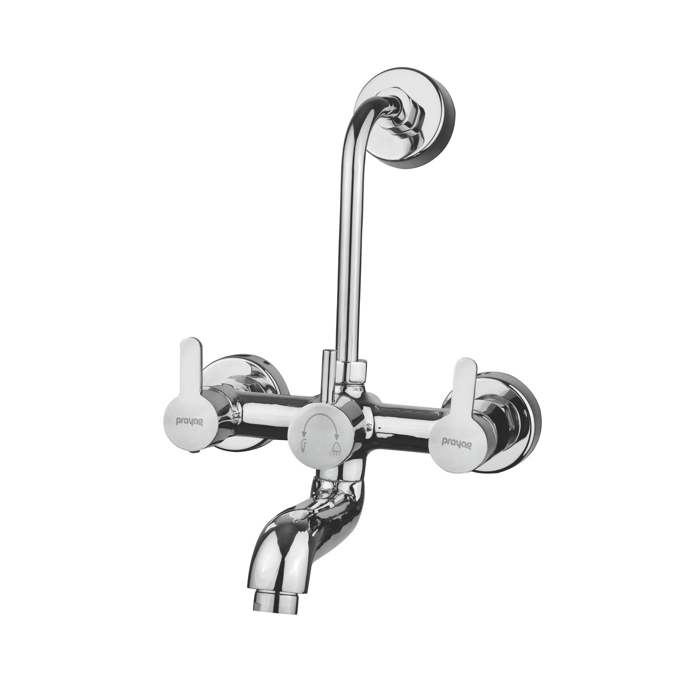 Prayag Kora Series Brass Silver Chrome Finish Wall Mixer with L
