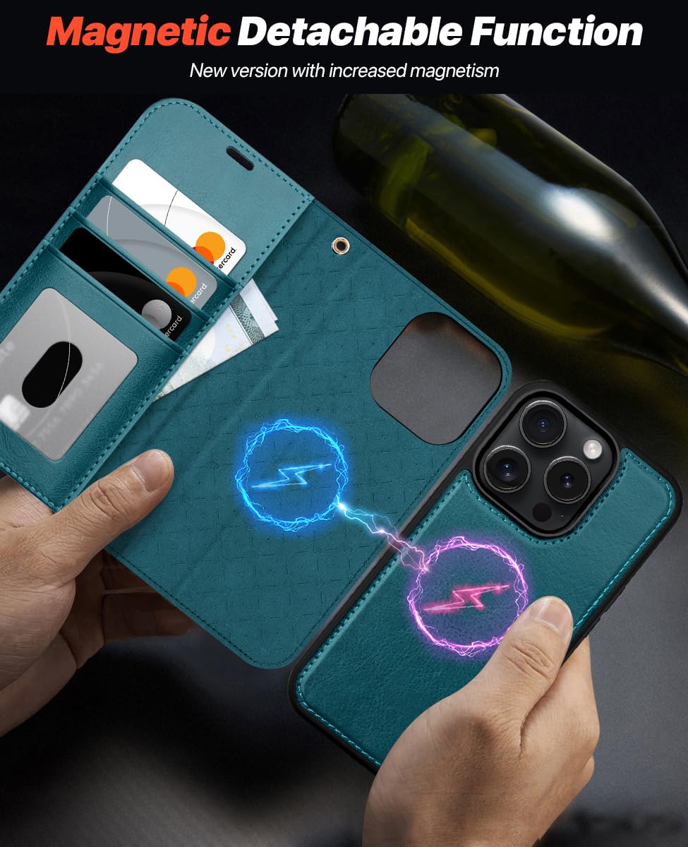 OCASE for iPhone 16 Pro Case, Detachable 2 in 1 PU Leather Wallet Case with RFID Blocking, Wireless Charging, Card Holders - Image 3