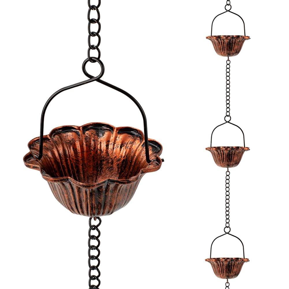 giole 10ft Lotus Rain Chains for Outside Gutters, Eaves, Drainage