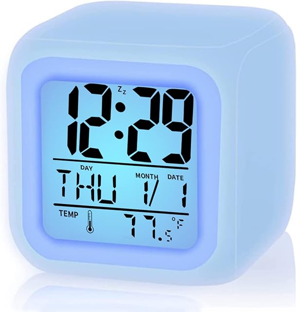 Kids Digital Alarm Clock, Alarm Clock for Kids, with 7 Color Changing Lights, Snooze, Temperature, Easy to Set, Alarm Clock Kids, Christmas Clock Gifts for Boys and Girls, Beautiful Bedroom Decoration