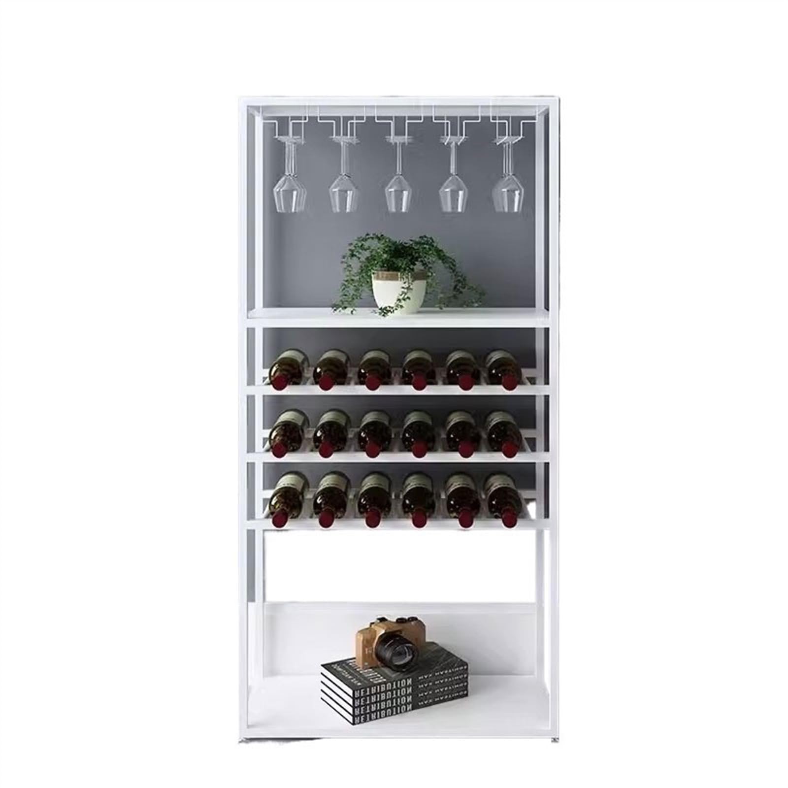Botellero Enfriador de Vino Vino Tinto Hierro hogar Piso pequeño Estante de Vino Estante de exhibición Estante estantes for Copas de Vino Porta vinos portátil(Blanco)