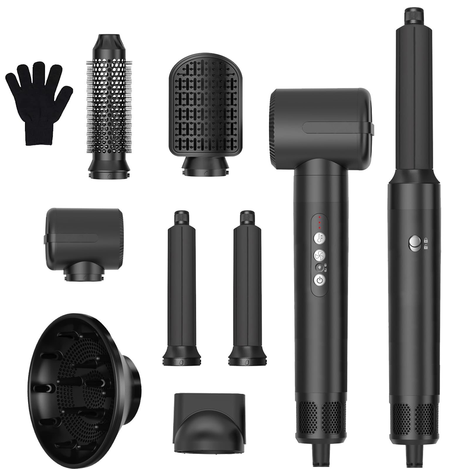 Asciugacapelli Hair Styler 6 in 1, 1400w Spazzola Asciugacapelli Ionico, 30mm Ferro Arricciacapelli ad Aria Calda, 3 Regolazioni di Temperature, Styler per Asciugacapelli, per Asciugare, Arricciare
