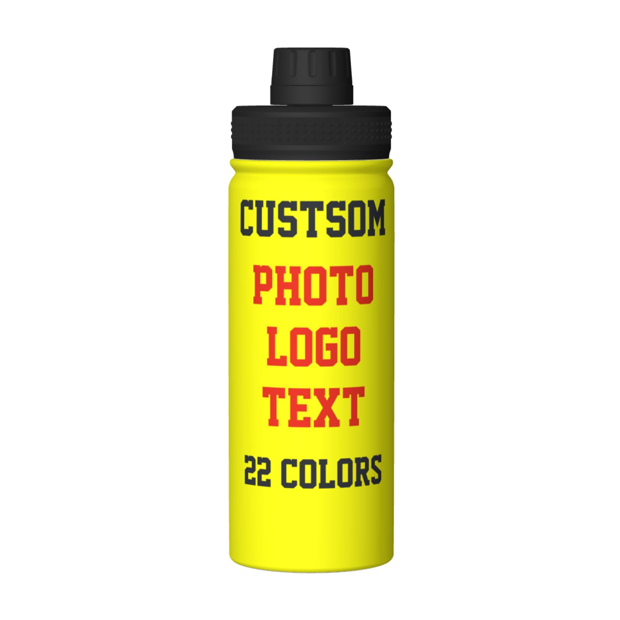 Personalised Water Bottles with Name/Photo for Kids Adults, Custom Stainless Steel Insulated Drink Bottle with Picture Text for Women Mens, Large Capacity Sports Bottle for Hiking Travel, Yellow