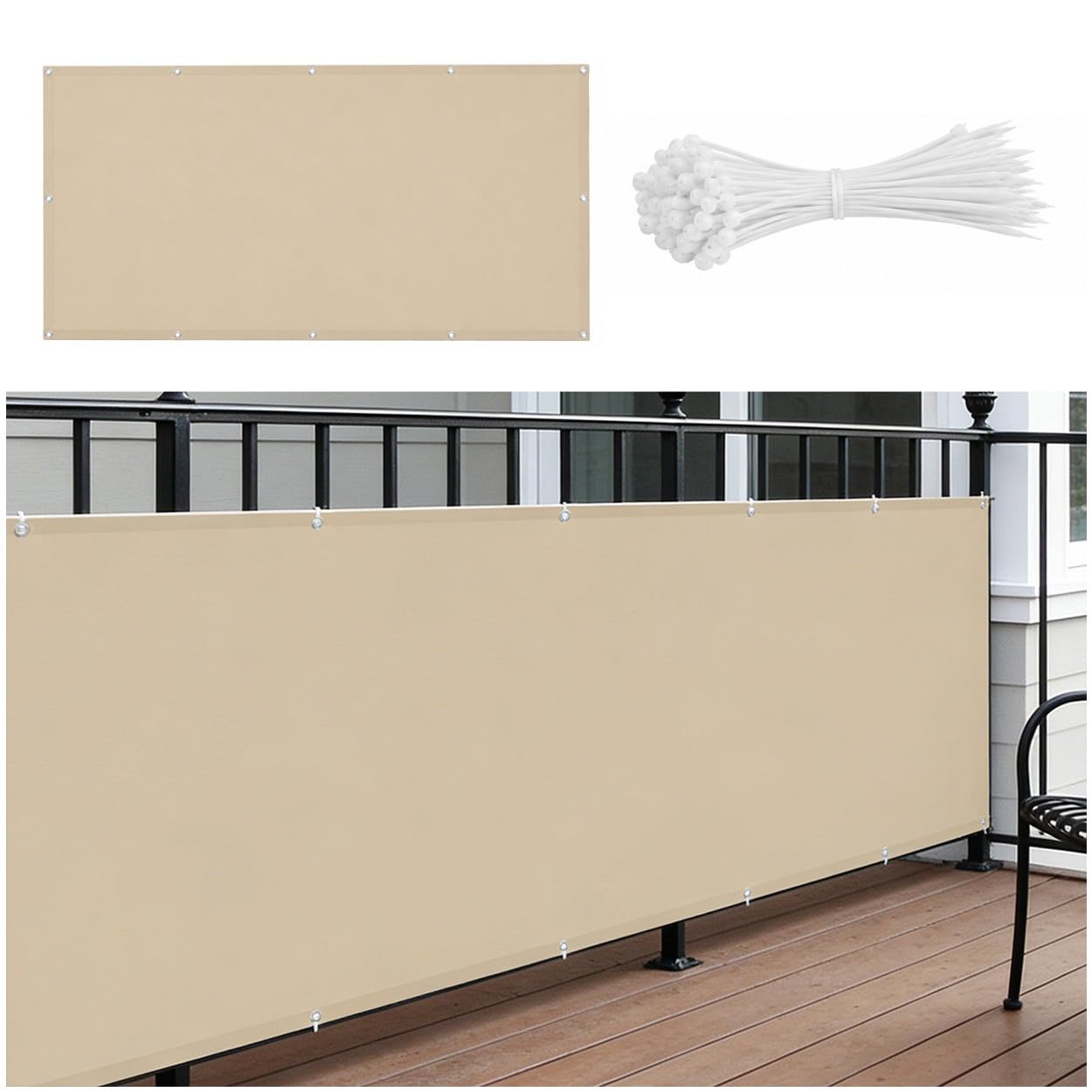 Bananaww Outdoor PVC Privacy Fence, Balcony Privacy Screen with Fixing Clips for Balcony, Garden, Patio, Adjustable Length, Cut-to-Fit Privacy Barrier for Terrace, Yard