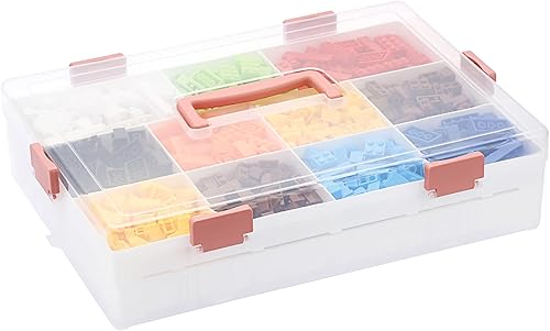 BTSKY Caja de almacenamiento transparente dividida con 1 tapa, caja organizadora de accesorios de plástico con 36 + 11 rejillas fijas, bandejas de