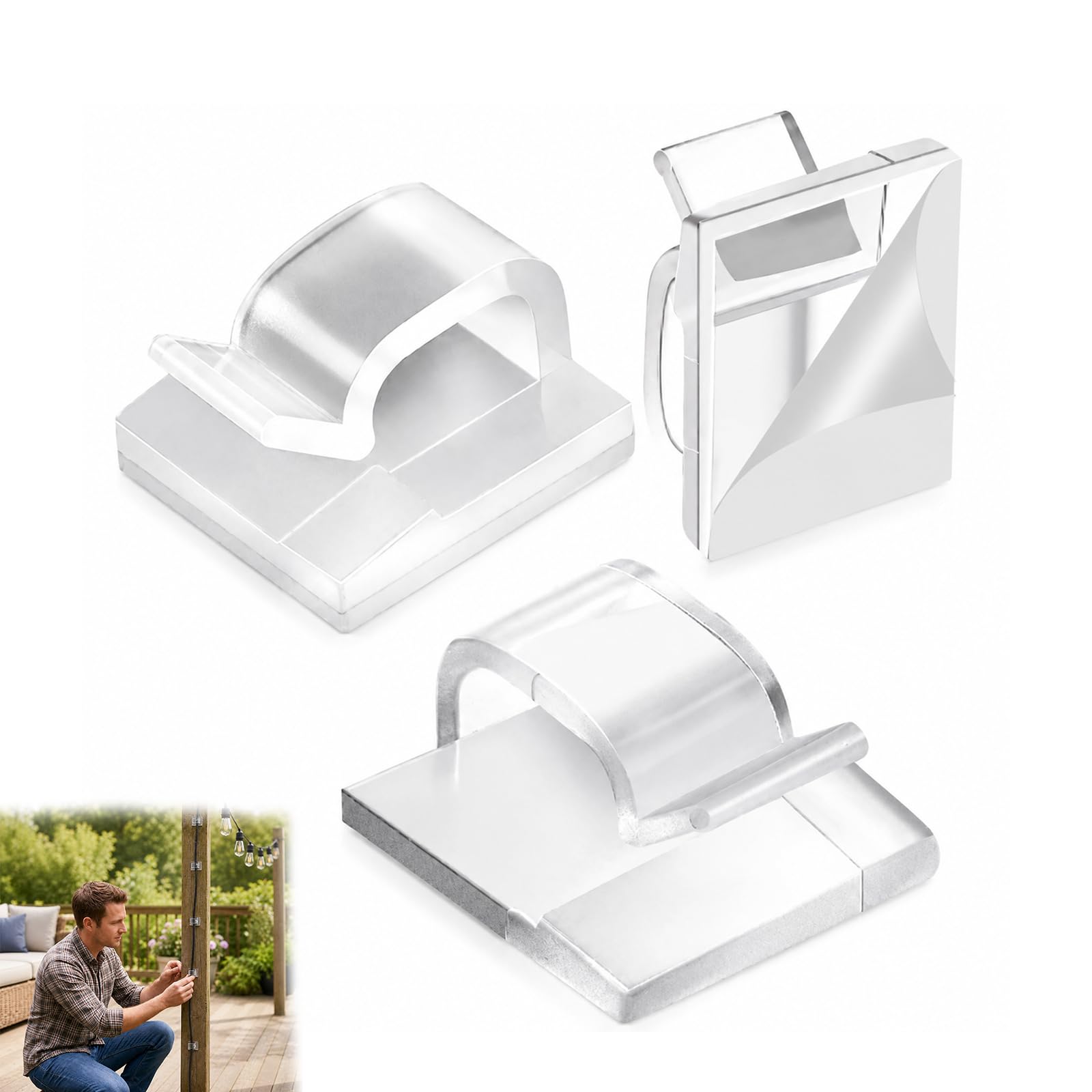 100 Cable Clips and Cable Holder for Under Desk Cable Management, Transparent Stick On Cable Clips for Wire Organisation, Cable Tidy Clips for Home and Office Use