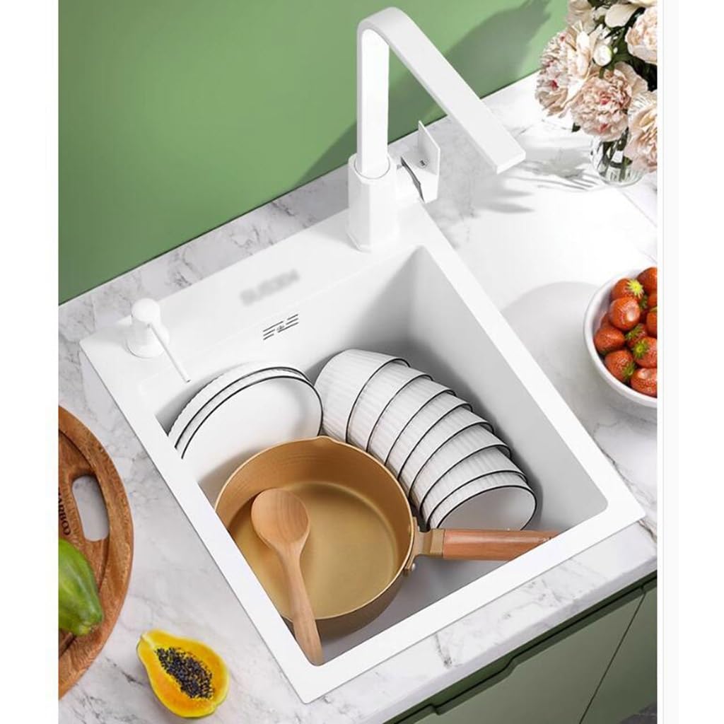 Fregadero De Sifón De Acero Inoxidable Blanco. Fregadero De Un Seno del Lado del Balcón De La Barra Mini Lavabo Pequeño para Lavavajillas De Cocina. (Color : Blanco, S : 45 * 40cm)