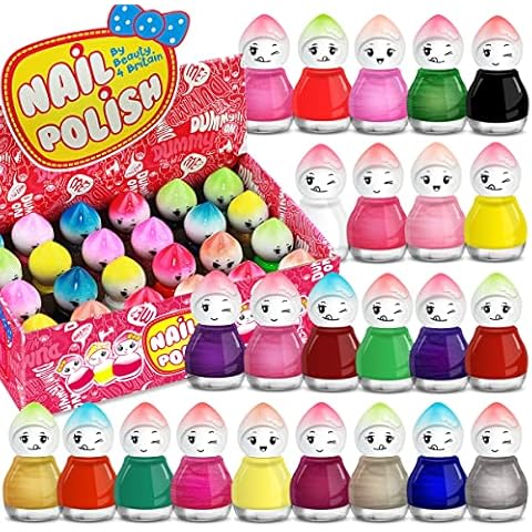 Beauty4Britain 24 x Nail Polish Doll Shaped Mix of 24 Glitter Pastel Pearl Bright Classic Colours Display Box Glass Bottles (Colour Set B) Cover