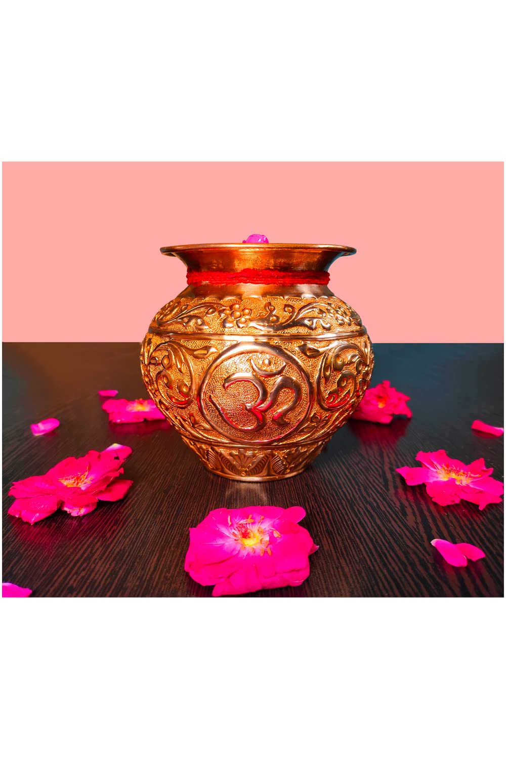 Indecor Pure Copper Pooja Kalash Lota with Om, Swastik, Shree Embossed Design for Poojan Worship Home and Temple Decoration, (Copper Brown), 1 Pc