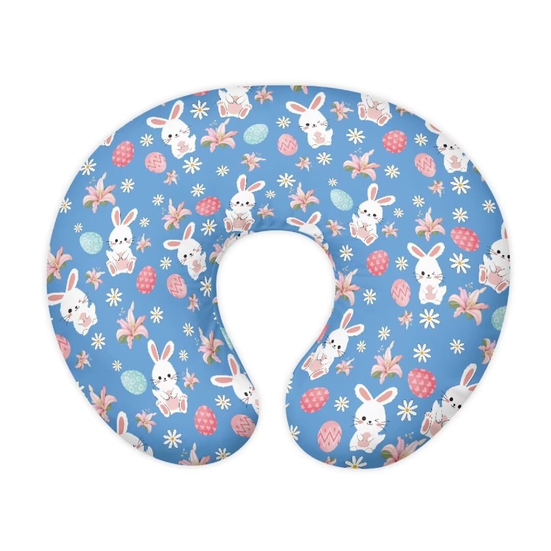 Jeiento Easter Bunny＆Egg Nursing Pillow Covers Snug Feeding Pillow Covers Pink Tulip Newborn U-Shaped Breastfeeding Pillowcase Cushion Cover for Baby Girls＆Boys