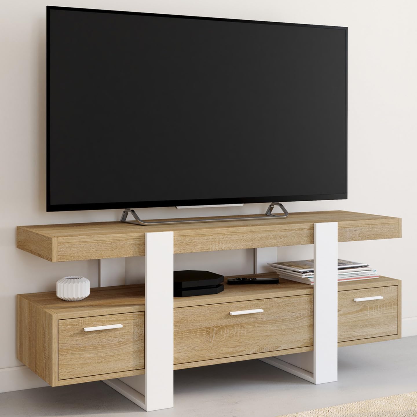 IDMarket - TV-Möbel 116 cm Phoenix mit Schubladen aus Holz und Weiß