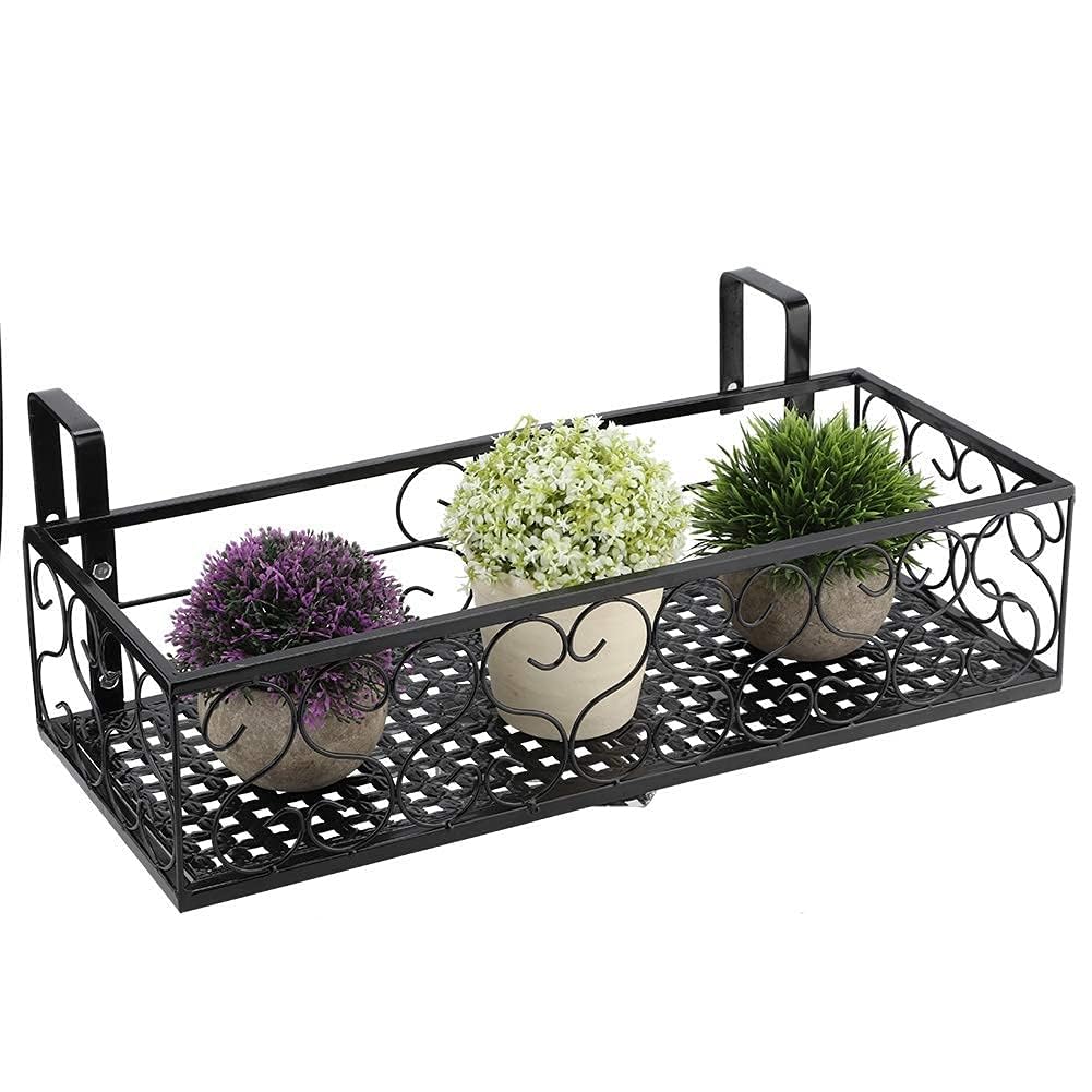 Balkon-Blumentopfständer, Schwarzes Balkon-Hängegeländer, Pflanzkorb, Blumentopfhalter, Pflanzeneisen, Zaun, Topfständer, Montiert, Rechteckige Pflanzenkörbe, Regaldekoration