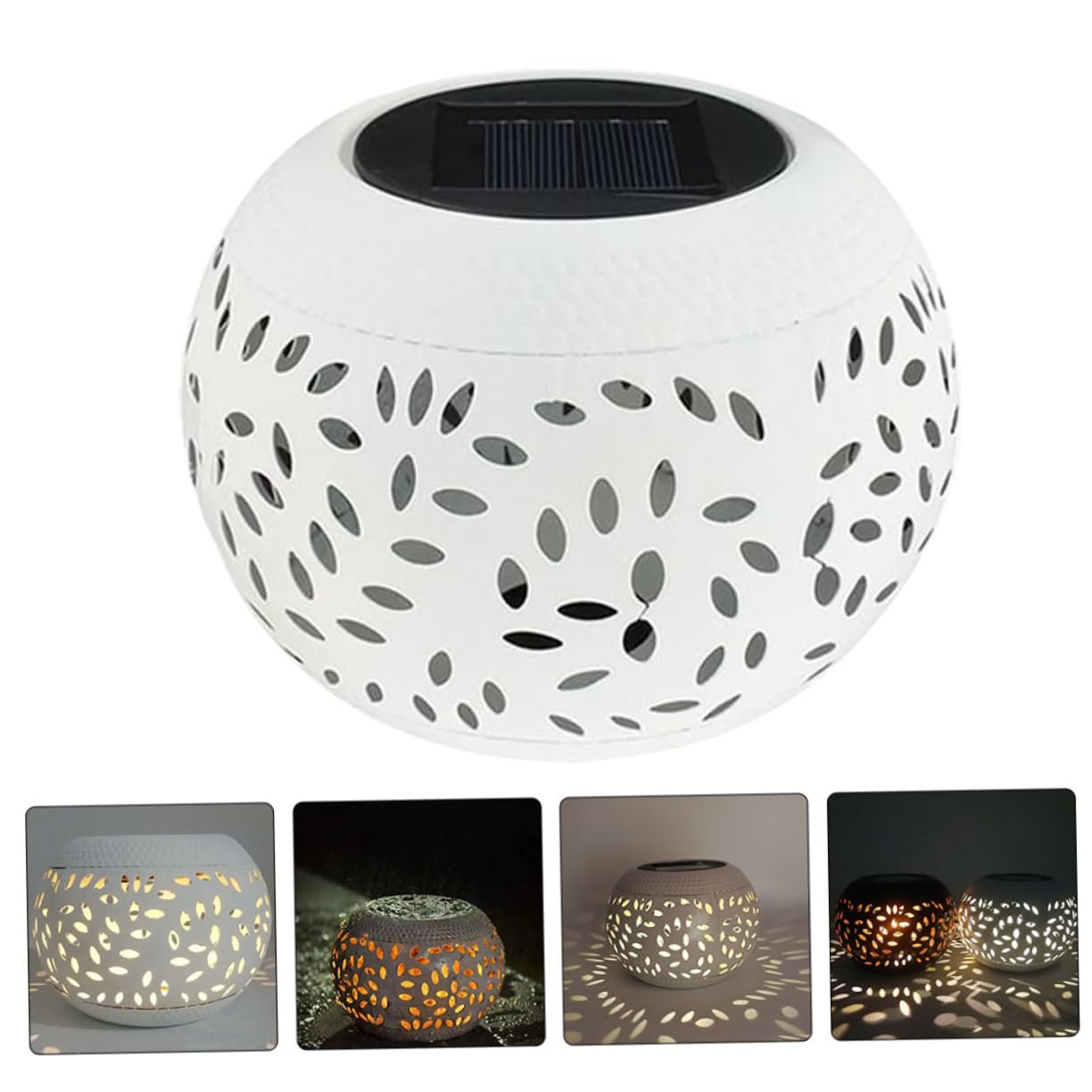 BESPORTBLE Lámpara Solar Diseño Hueco Original de Hierro Blanco para Exteriores Luz Decorativa Energía Solar para Jardín y Espacio al Aire Libre