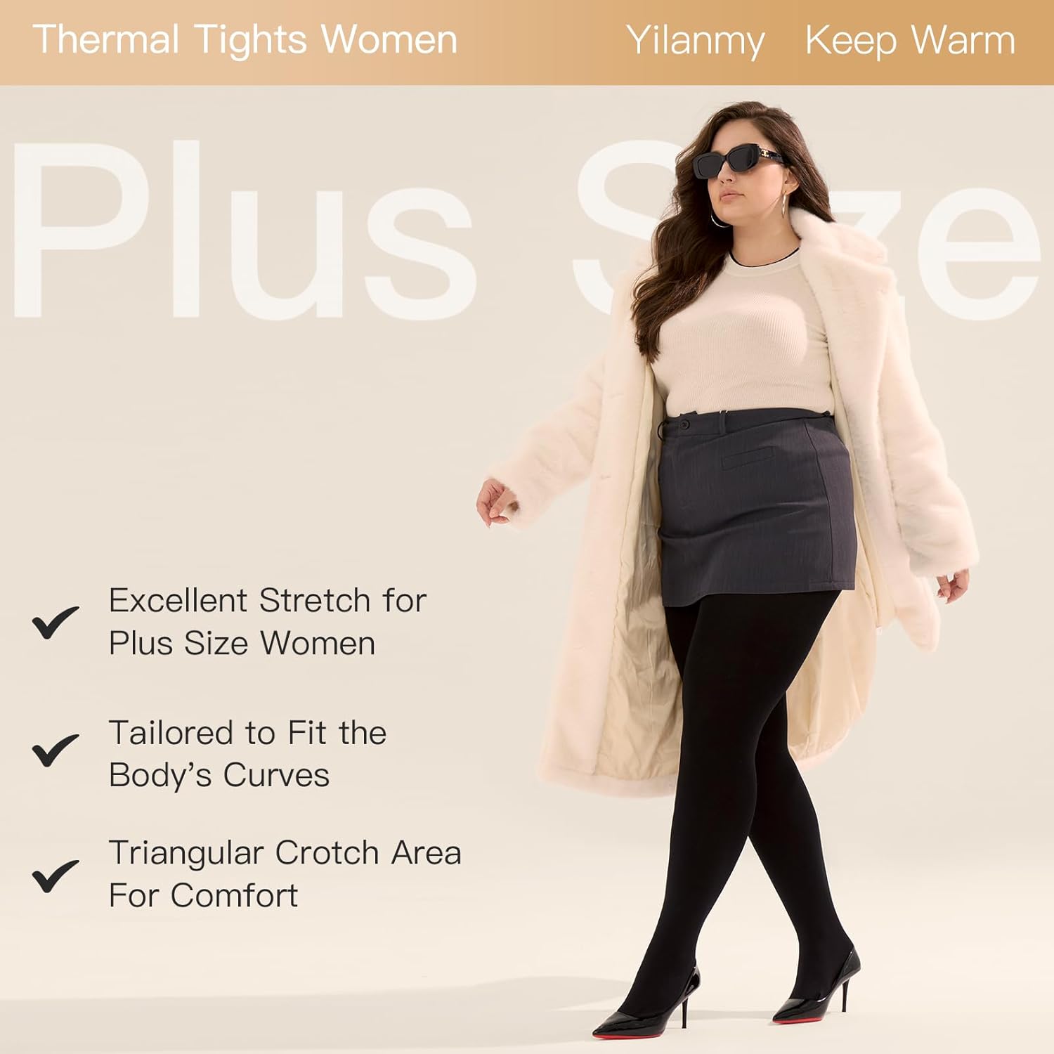 Yilanmy Plus Size Fleece Lined Tights Opaque Thermal Winter Tights Warm Thick Pantyhose for Women 2 Pairs - Image 4