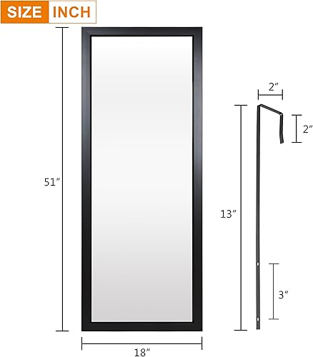 Miniatura 5 de PexFix espejo de cuerpo entero para puerta, 18 x 51 pulgadas, marco rectangular y elegante, ahorro de espacio, espejo de piso, de tocador, para