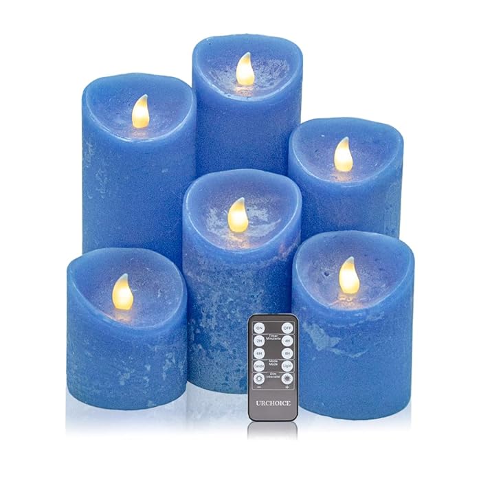 Buy Urchoice Blue Flameless Candles Battery Operated Candle, Set of 6 (D 3" x H 3"4"5"6"7"8