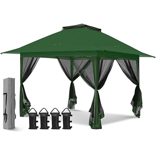 EAGLE PEAK 13x13 Pop Up Gazebo with Mesh Netting, Easy Up Screened Canopy for Patio and Backyard, Easy Set up Outdoor Gazebo (Green)