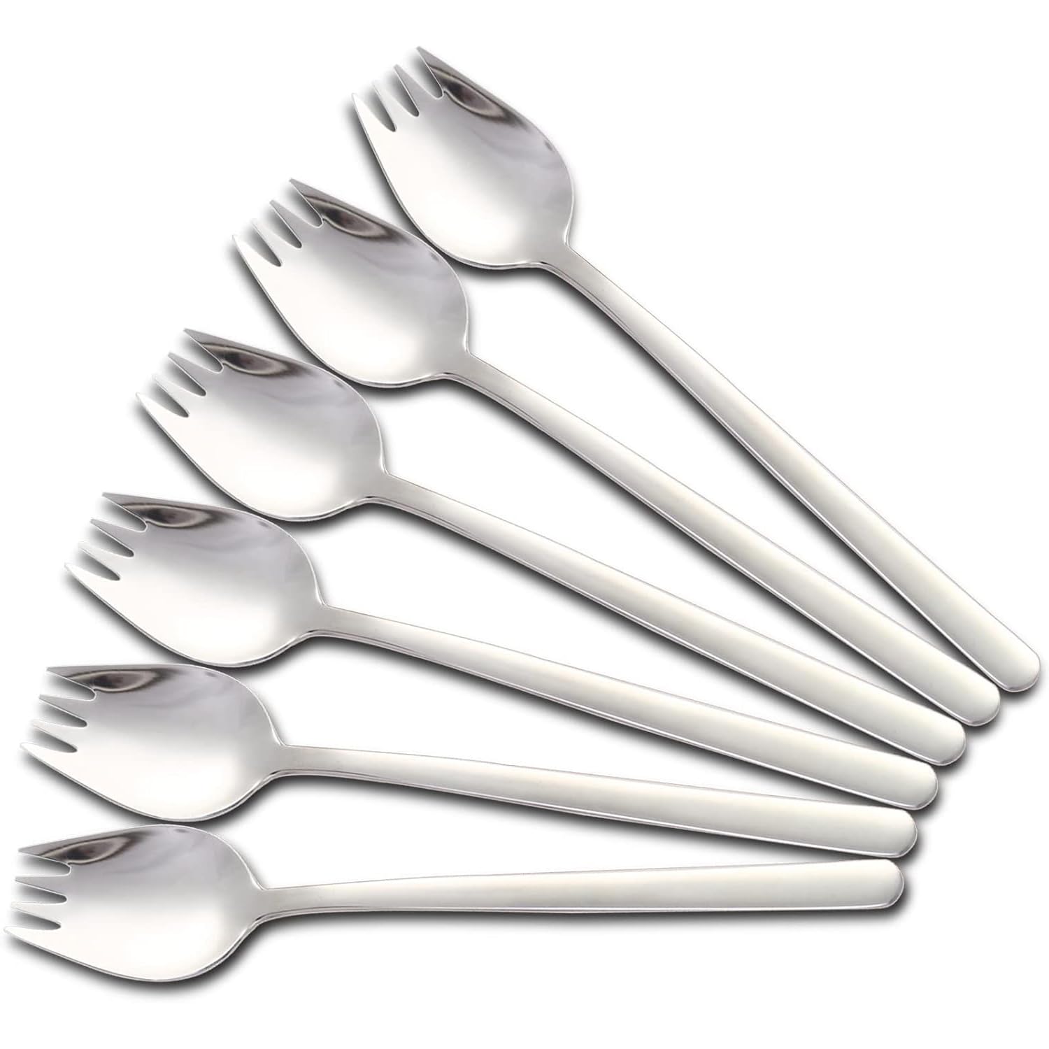 Lot de 6 fourchettes SUS304 avec manche long de 20 cm et fourchettes de buffet robustes, cuillère 2 en 1, fourchette à nouilles portable réutilisable, ustensiles multifonctionnels pour le camping, les
