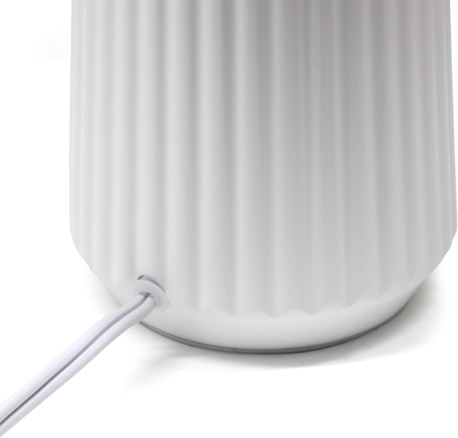 Simple Designs LT1169-OFF 15.94" Glow & Flow Minimalist Grooved Ceramic Table Lamp, Monochromatic Fabric Shade, Textured Accent Lighting, for Bedroom, Office, Living Room, Off-White