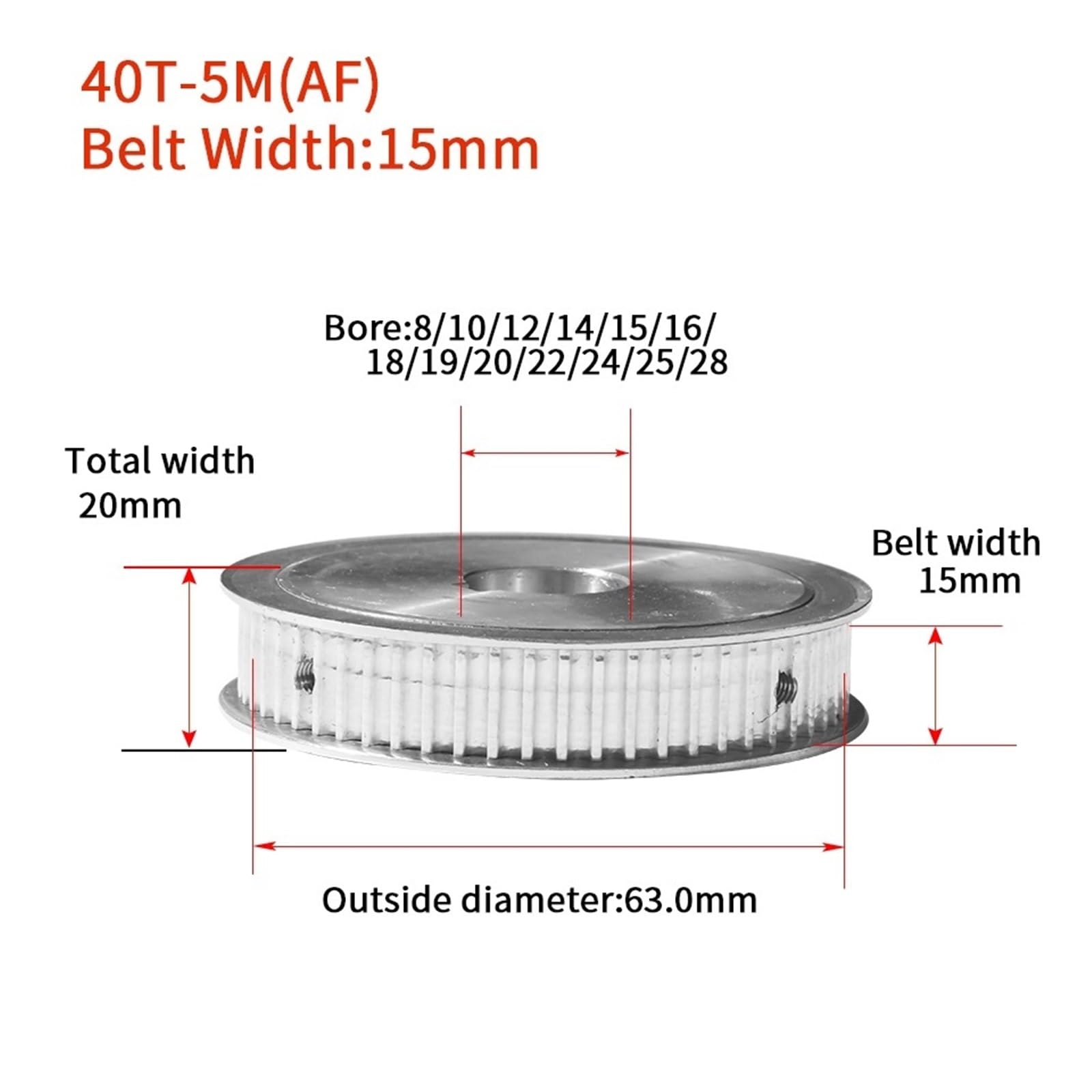 Poulie de distribution HTD 5M, roue synchrone 40T, alésage 8-28mm(19mm,Width 15mm)
