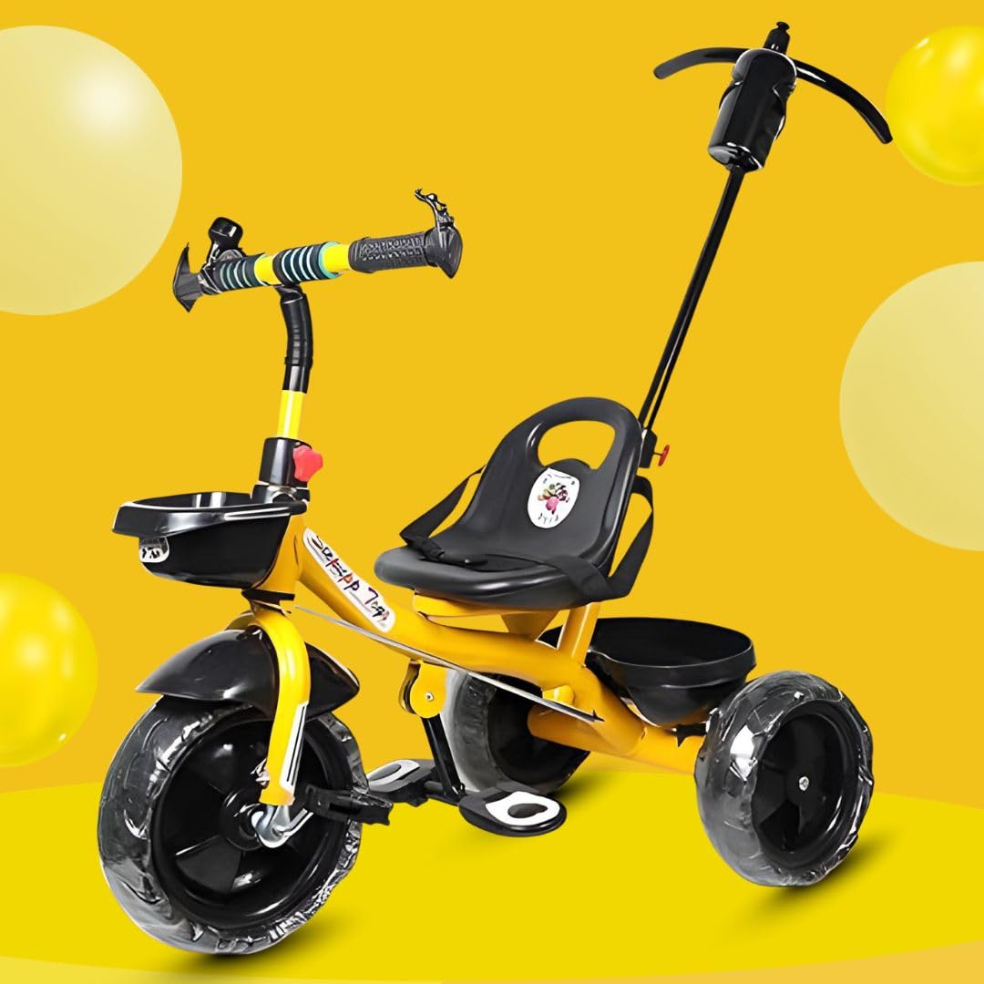 Maanit Tricycle with Parent Handle or Music or Front Back Basket with Canopy for Baby Boy/Girl Kids Trikes or Toddler 1-4 Years (Yellow)-image-27