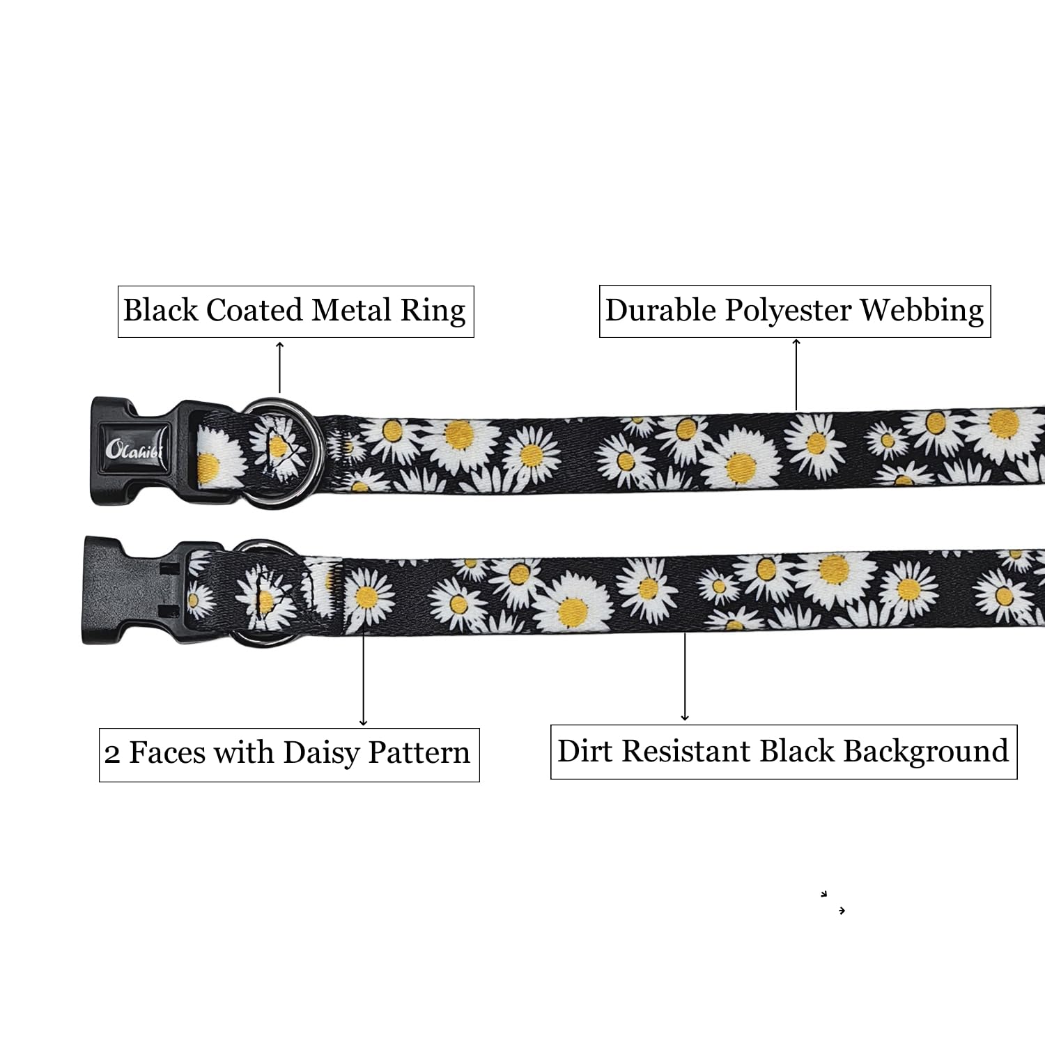 Olahibi Basic Dog Collar, Soft and Durable Polyester Material, Adjustable Length, for Large Dogs.(L, Black Daisy) - Image 3