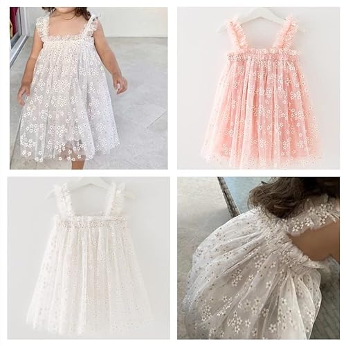 Balatale Baby Girls Tulle Tutu Dress Summer Sleeveless Layered Floral Tulle Dress Birthday Party Princess Dress-Floral White 3-4T #TOP2
