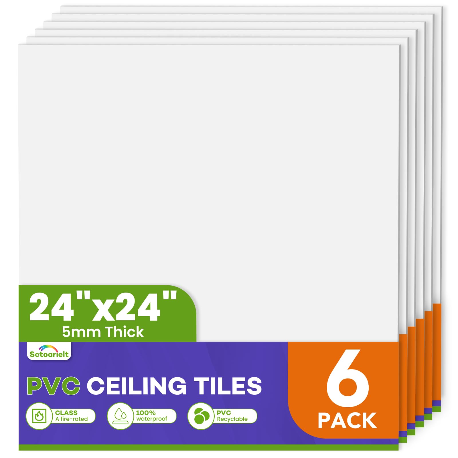 Photo 1 of 6 PCS 2 ft x 2 ft PVC Drop Ceiling Tiles, Waterproof Smooth Ceiling Panels