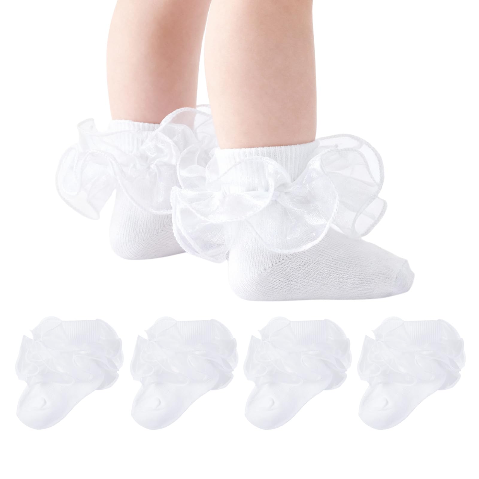 Baby Girls Ruffle Socks 2-Layer Lace Frilly Turn Cuff Fancy Dress Socks for Preemie Newborn Infant Toddler Girl