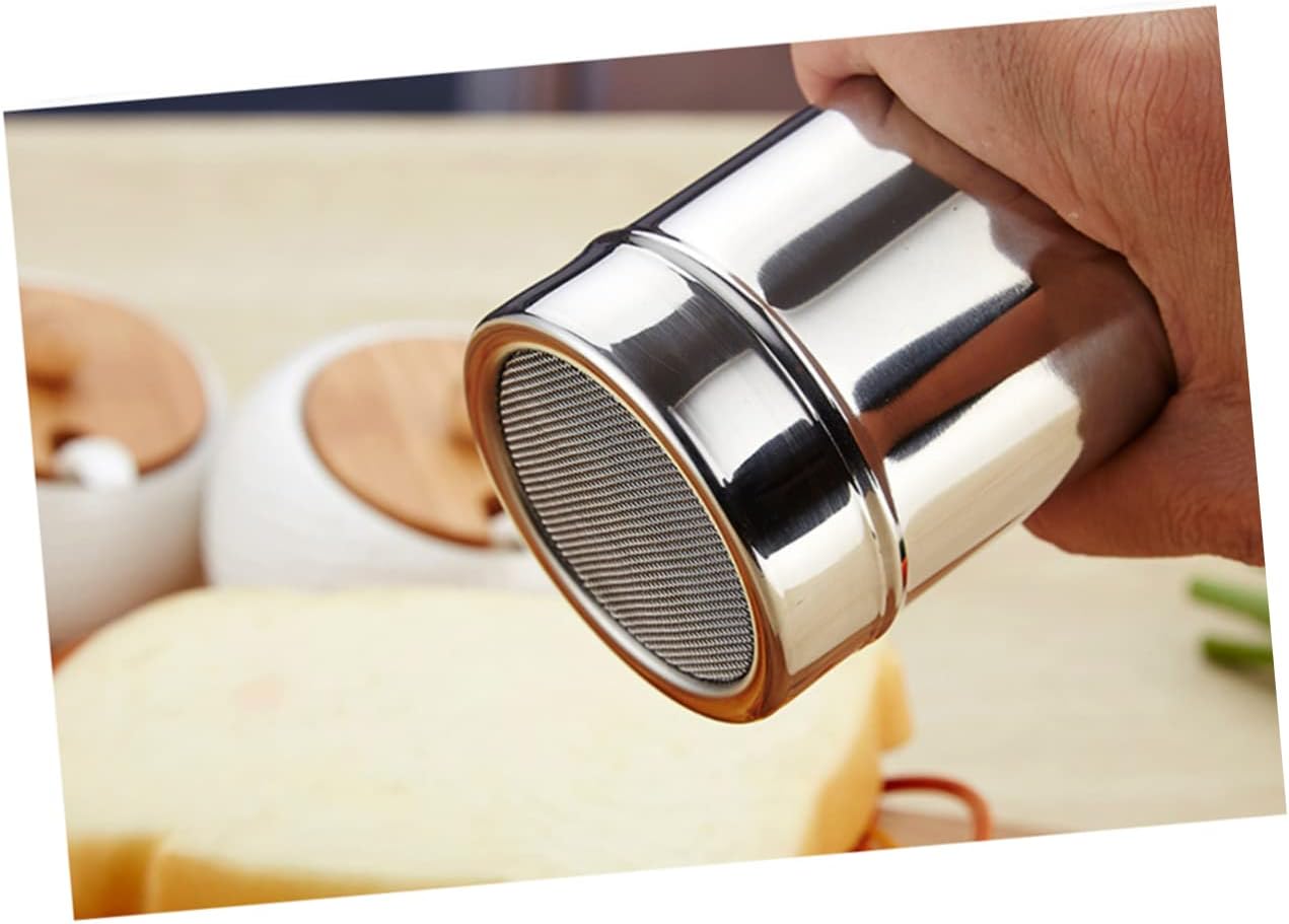 BESTYASH 3PCS Stainless Steel Seasoning Shaker Set Fine Mesh Cooking Shaker for Sugar Pepper and Cocoa Random Color Lid for Baking and Cooking