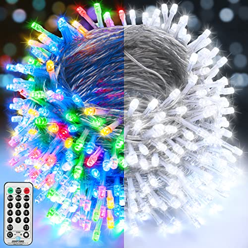 iBaycon Guirlande Lumineuse Extérieure, 30M 300 Fairy Lights Changeantes de Couleur, Minuterie 11 Modes avec Télécommande pour Intérieur Extérieur Fenêtre Soirée Mariage Noël (Blanc +Coloré) Cover